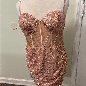 Fashion Nova Sequin Dress in Rose Gold